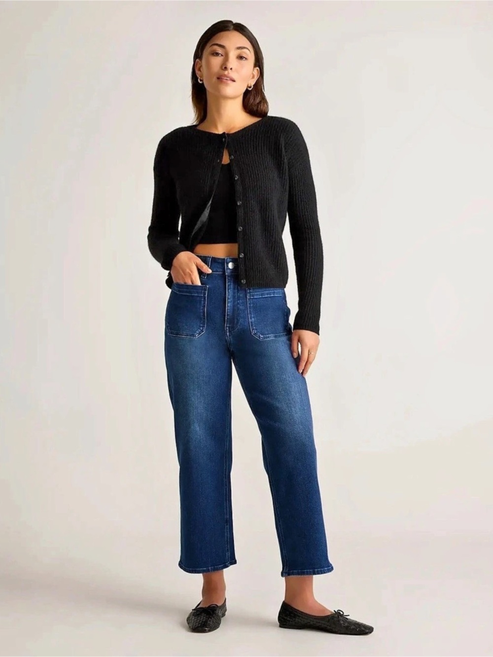 Quince Bella Stretch Patch Pocket Wide Leg Cropped Jeans - Size 27